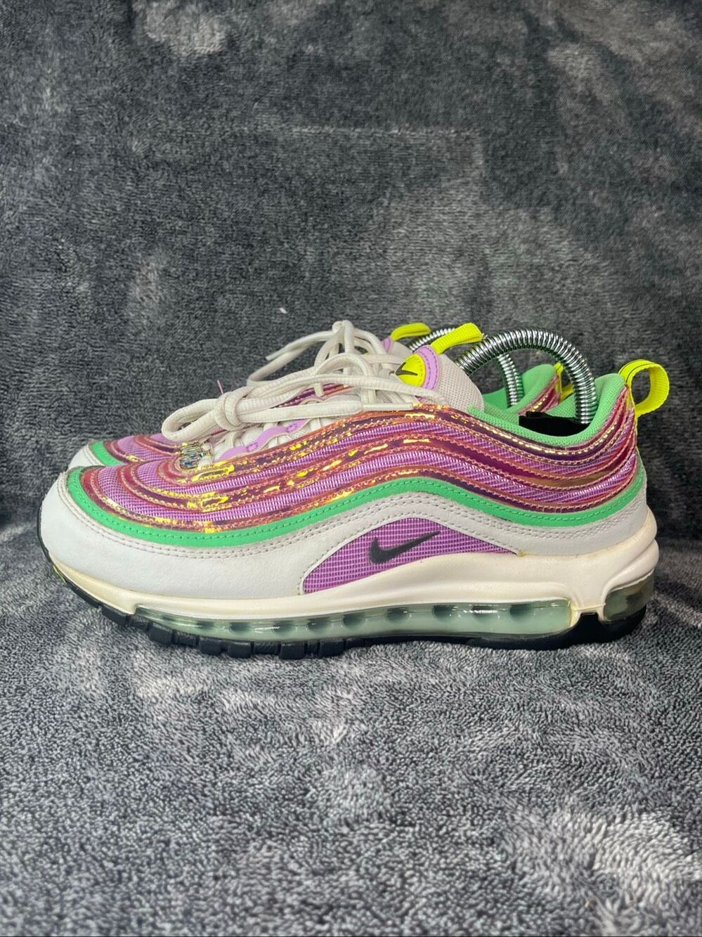 Nike Air Max 97 Women Size 8 White Iridescent Purple Green Yellow CW1613-100